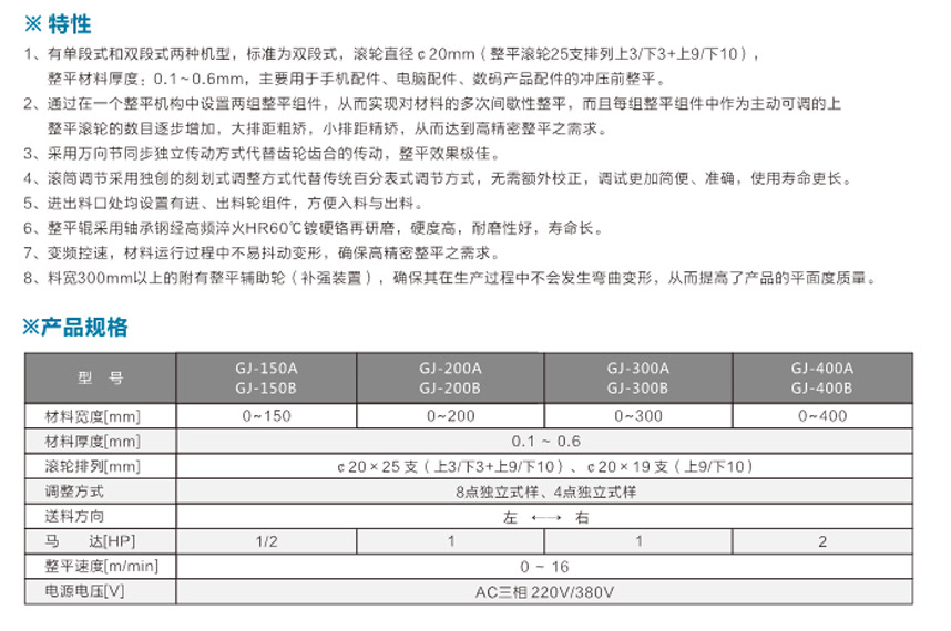 精密薄板材料整平機(jī)雙段式GJ-A產(chǎn)品說(shuō)明